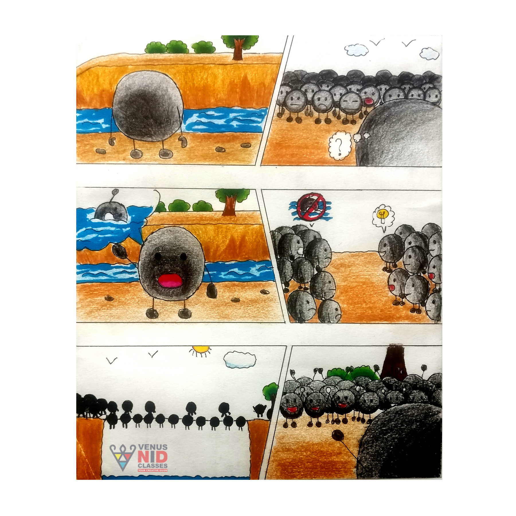 Student storyboard exercise arranged in a visual sequence